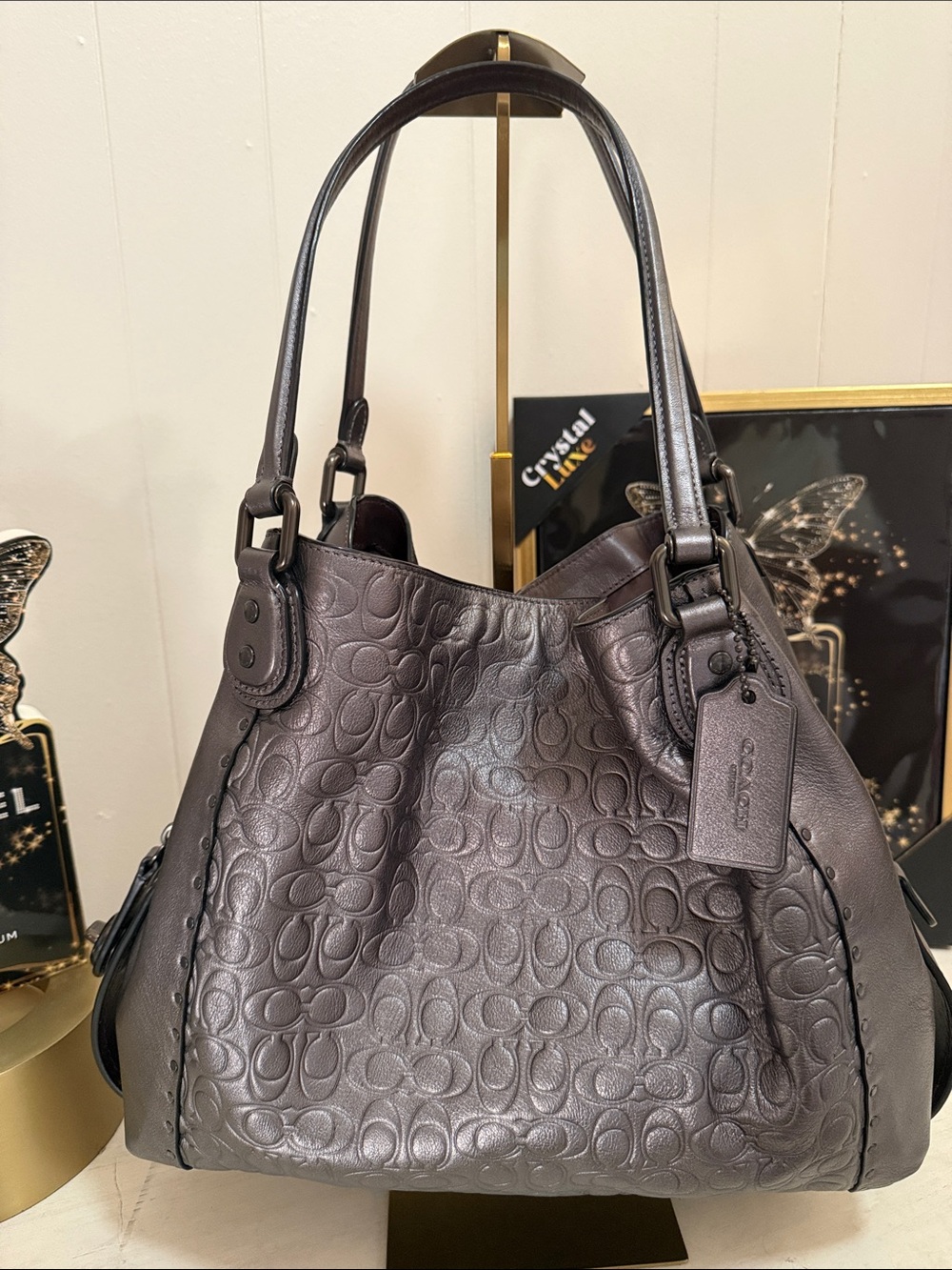 Coach Edie Embossed Leather Shoulder Bag